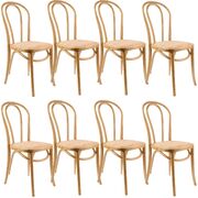 Arched Back Dining Chair Set Of 8 Solid Elm Timber Wood Rattan Seat - Oak