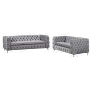 3+2 Seater Sofa Classic Button Tufted Lounge In Grey Velvet Fabric