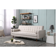 Beige Fabric 3-Seater Button-Tufted Sofa Bed