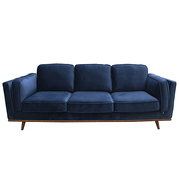 Soft Blue Velvet 3-Seater Sofa With Wooden Frame
