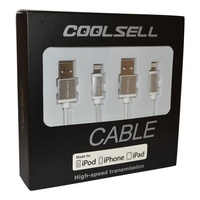 Coolsell (1.5 metre) iPhone Lightning Cable Twin Pack in White and Silver