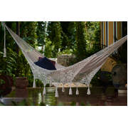 Queen Size Outdoor Cotton Mexican Hammock In Cream