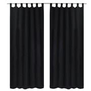 2 pcs Black Micro-Satin Curtains with Loops  