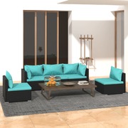 5 Piece Garden Lounge Set with Cushions Poly Rattan-Black