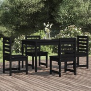 5-Piece Black Solid Pine Wood Garden Dining Ensemble