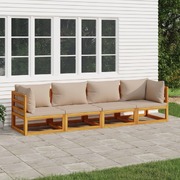 4-Piece Solid Wood Lounge Set with Taupe Cushions