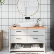 Organic Opulence: Light Brown Treated Solid Wood Bathroom Countertop