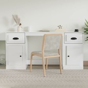 High Gloss White Engineered Wood Desk with Cabinet