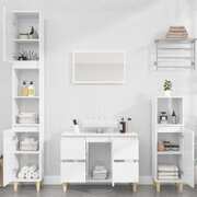 Complete High Gloss White Wood Trio for Your Bath: 4-Piece Furniture Set