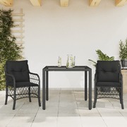 3-Piece Bistro Set in Black Poly Rattan with Cushions