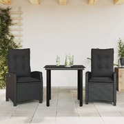 3-Piece Garden Dining Set in Poly Rattan with Cushions