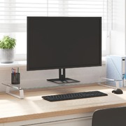 Monitor Stand White Tempered Glass and Metal