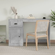 Concrete Grey Engineered Wood Desk with Drawer