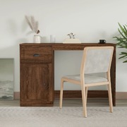 Brown Oak Engineered Wood Desk with Drawer