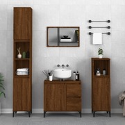 Brown Oak Contemporary High Gloss Bathroom Cabinet in Engineered Wood