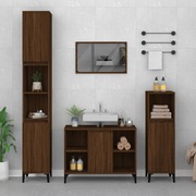Brown Oak Engineered Wood Bathroom Organizer with Dark Elegance