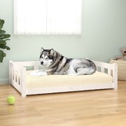 Elegantly Crafted White Solid Wood Pine Dog Bed