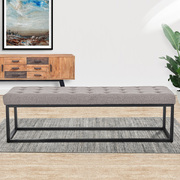 Cameron Button-Tufted Upholstered Bench with Metal Legs -Light Grey