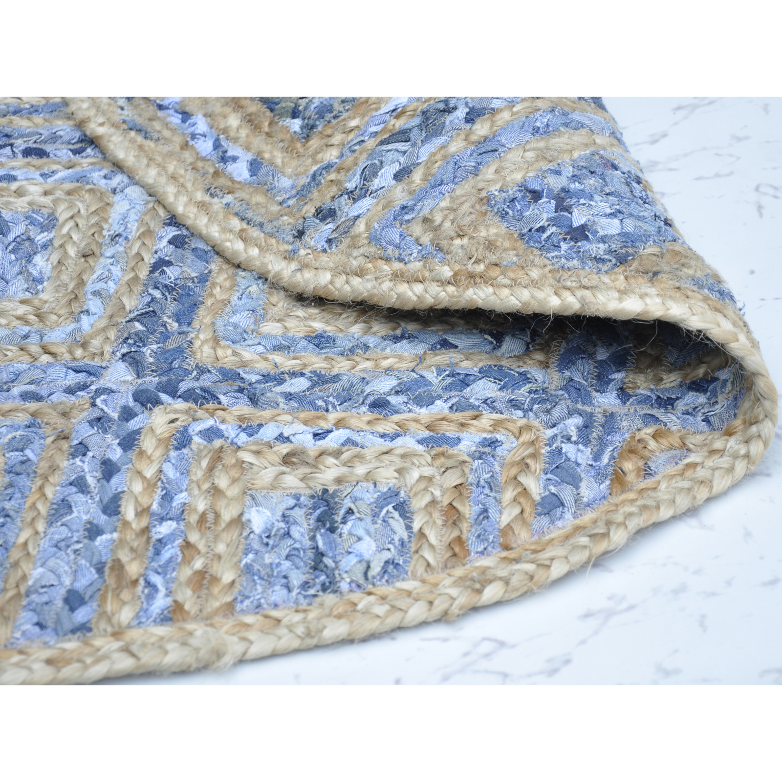 Diamond Denim Rug Natural & Denim Blue 120x120cm Afterpay zipPay
