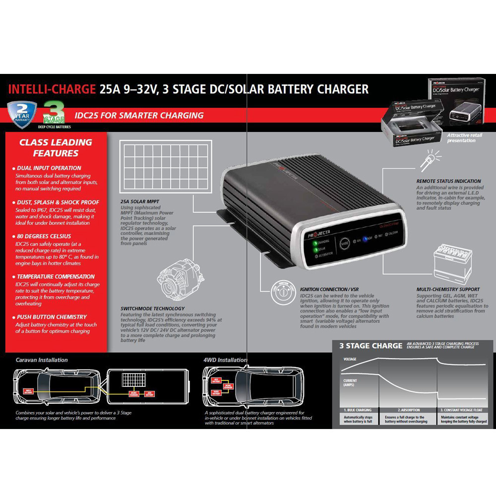 PROJECTA IDC25 12V VOLT DC TO DC 25A AMP BATTERY CHARGER 