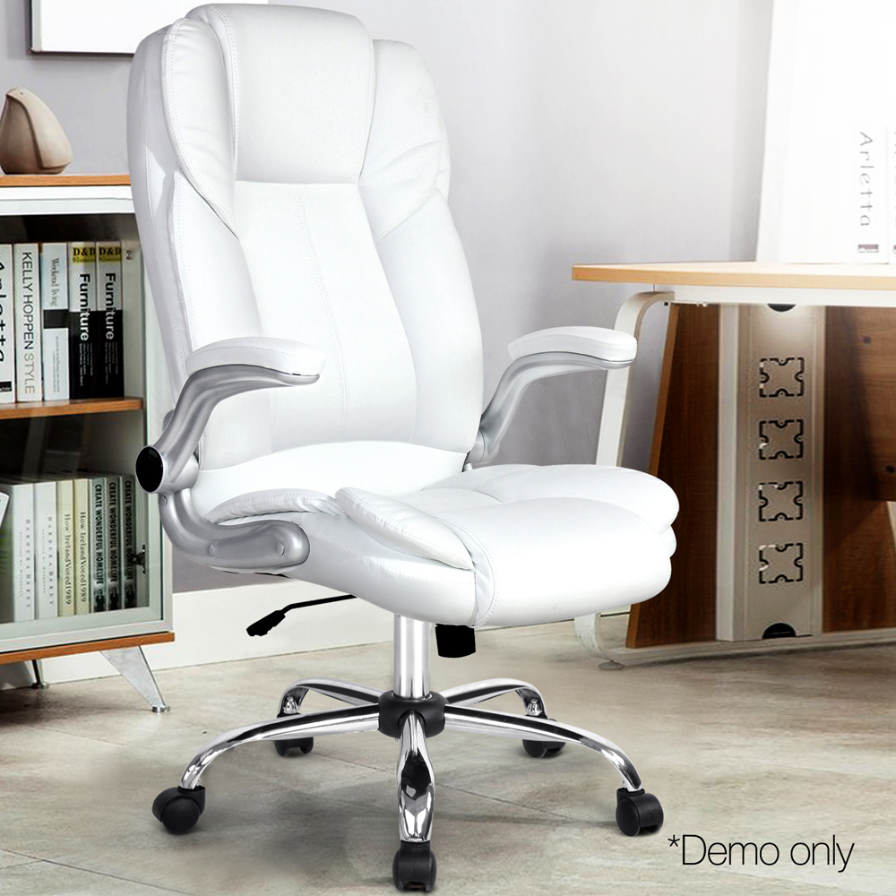 PU Leather Racing Style Office Chair White. Afterpay