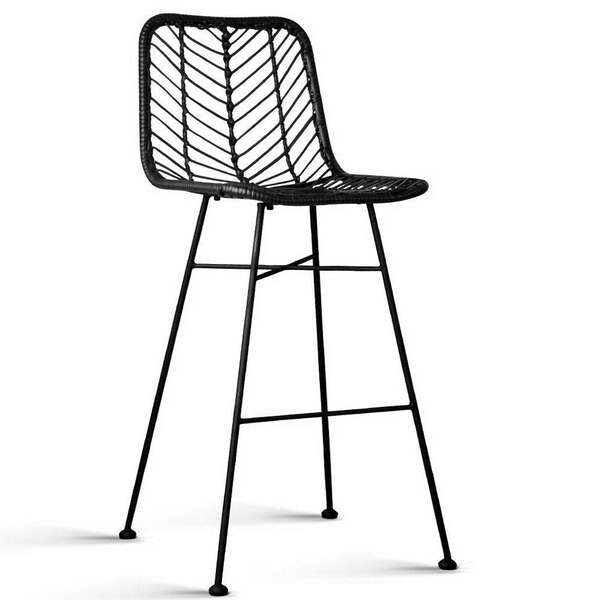 Set of 2 PE Wicker Rattan Black Barstool Outdoor Furniture
