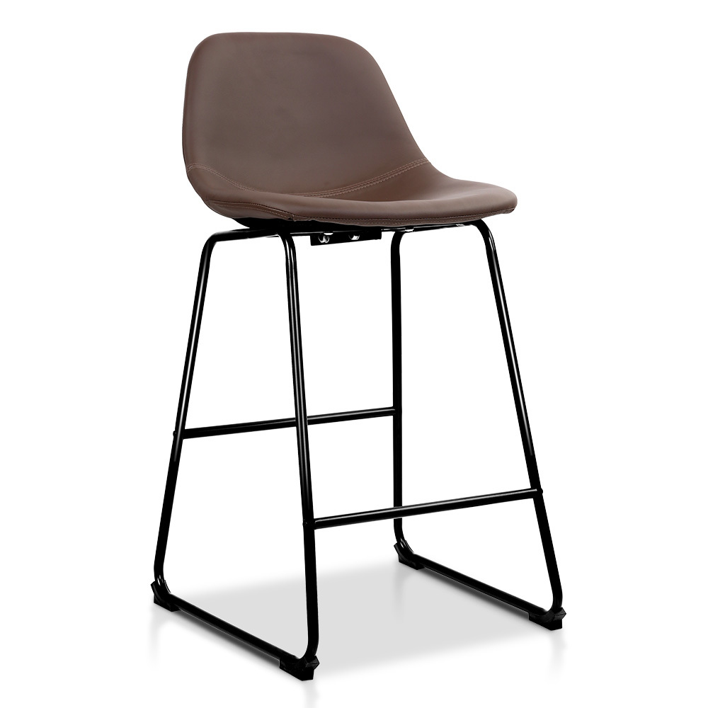 Set of 2 PU Leather Crosby Bar Stools - Brown