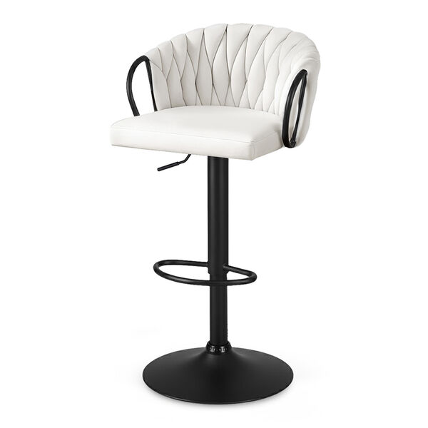 1x bar stool single kitchen dining chair counter stool woven velvet ivory