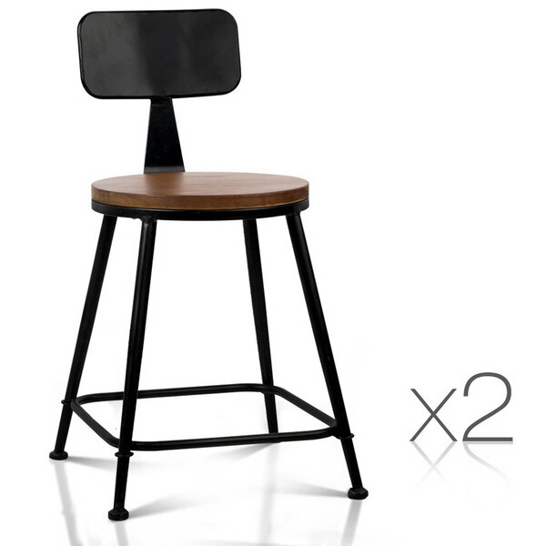 Set of 2 Elm Wood Dining Chairs - Dark Brown