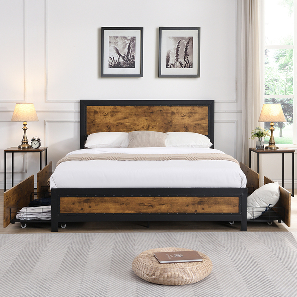 Double Mattress Base Platform with Wooden Frame - Organize and Optimize Your Bedroom