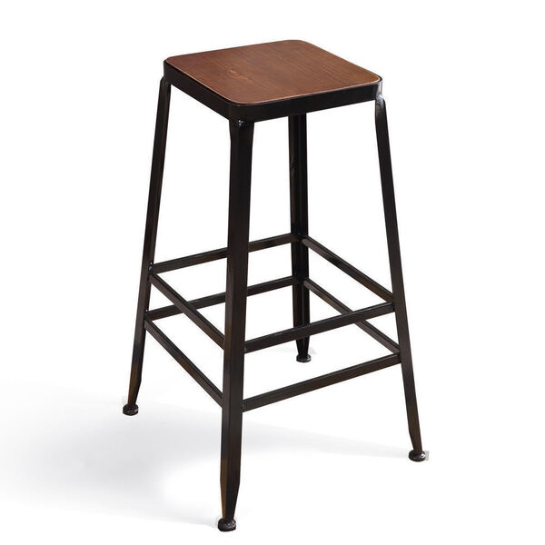 2x Industrial Bar Stool Kitchen Stool Dining Chair Wood Seat