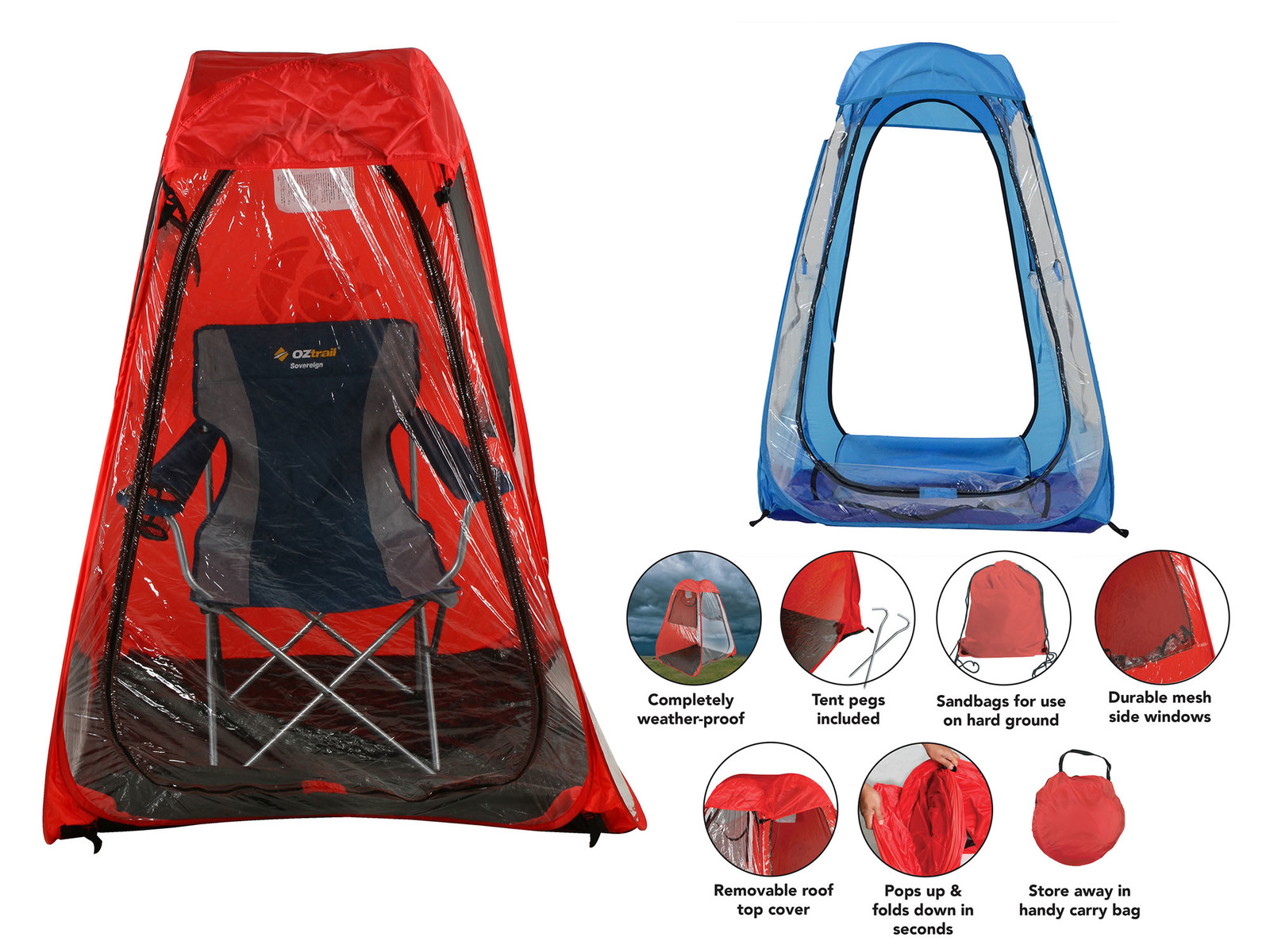 Pop Up Sports Tent Single 2 Asst Clrs 100 x 100 x 150cm