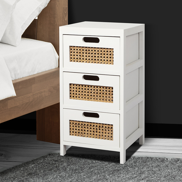 Bedside Tables Drawers Side Table Paulownia Wood Storage White