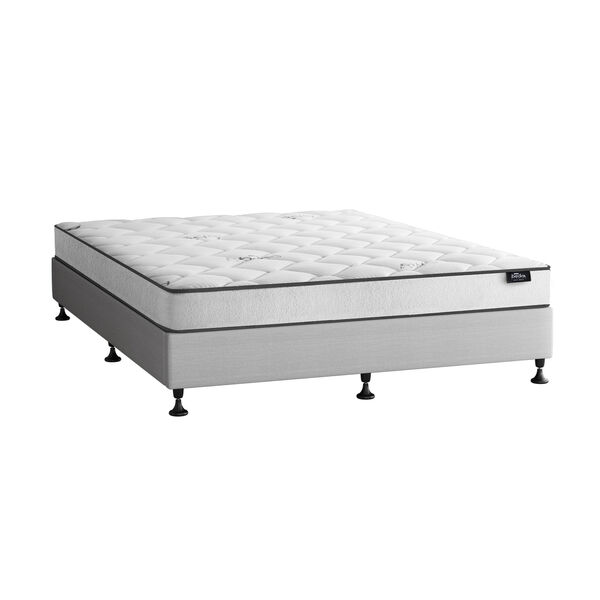 Double Bed Frame Upholstered Platform with Bonnell Spring Mattress Beige