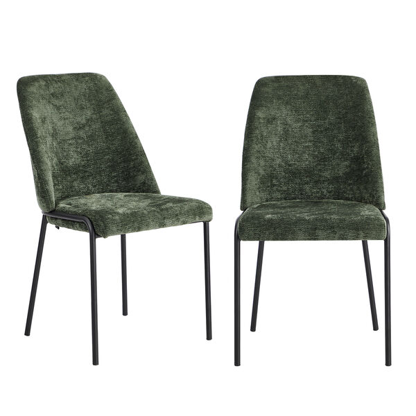 Set of 2 Dining Chairs Chenille Fabric Upholstered Padded Seat Green