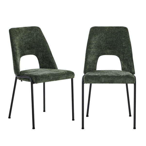 2x Dining Chairs Chenille Fabric Upholstered Kitchen Side Chairs Green