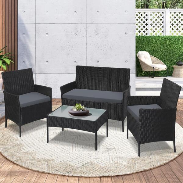 Outdoor Furniture Setting 4PCS Patio Garden Table Chairs Set Wicker