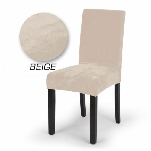6x Stretch Dining Chair Seat Covers Protectors Slipcovers Beige
