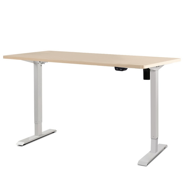 Electric Motorised Height Adjustable Standing Desk - White Frame with 100cm Natural Oak Top