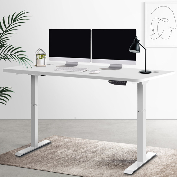 Electric Motorised Height Adjustable Standing Desk - White Frame with 160cm White Top