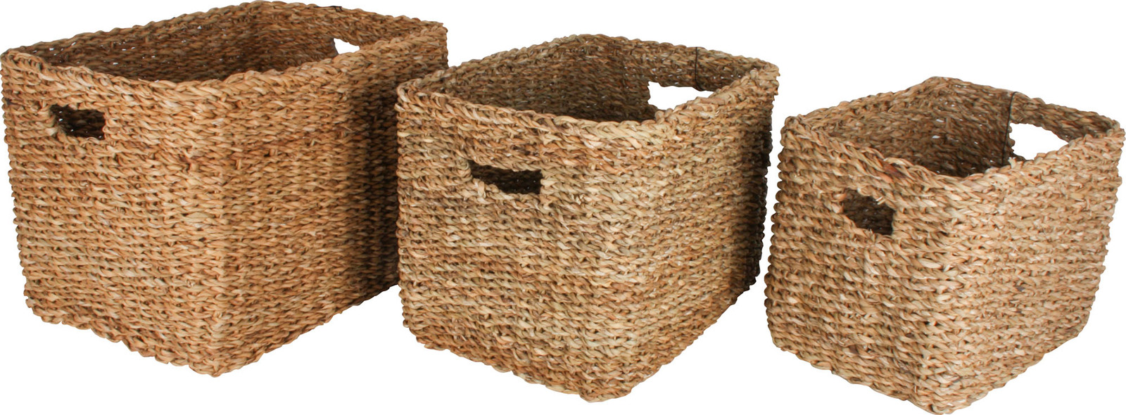 Set of 3 Seagrass Rectangle Basket With Handle 42 x 32cm x 30cm