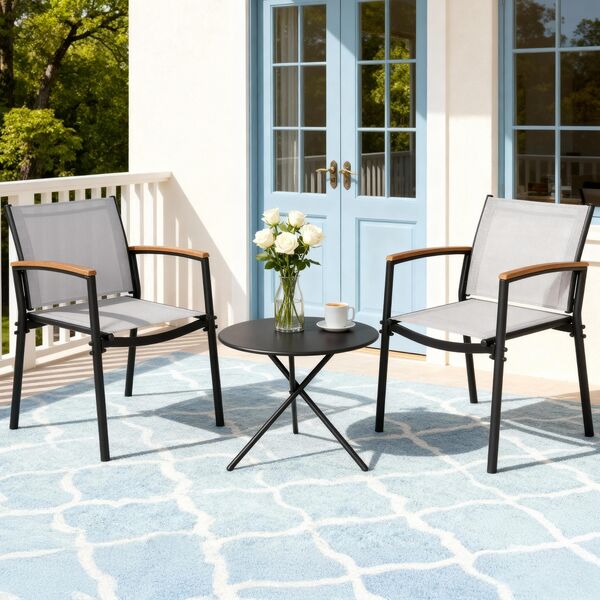 3pc outdoor bistro set table and chairs steel dining chair patio furniture textilene