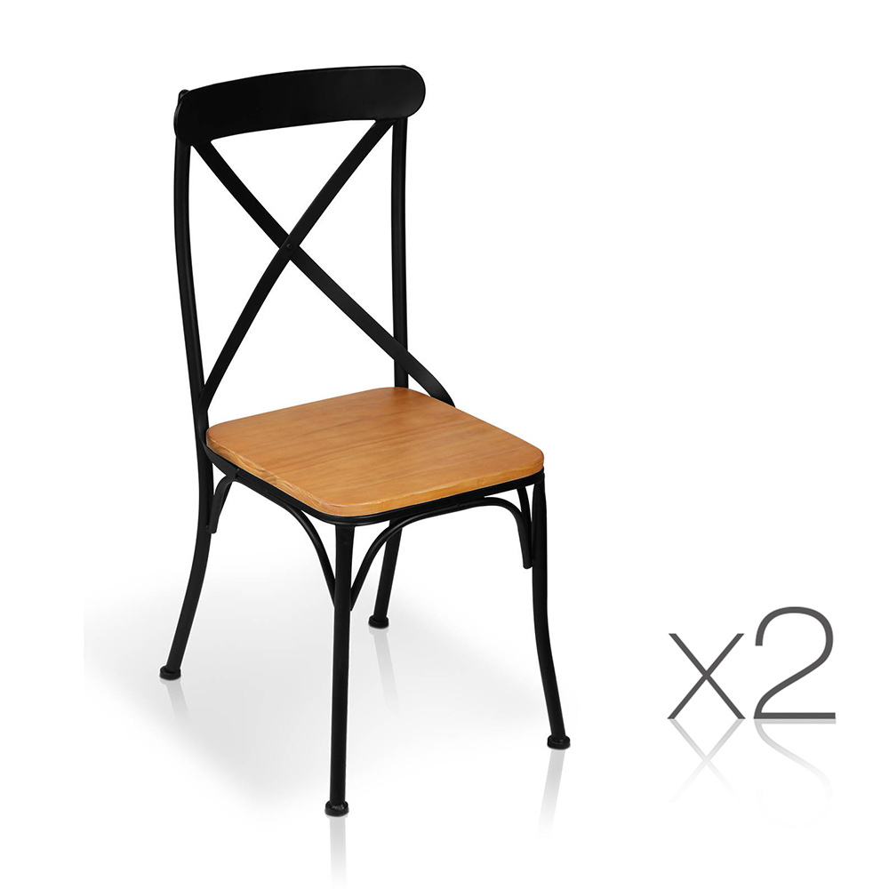 Set of 2 Metal Dining Chairs - Black