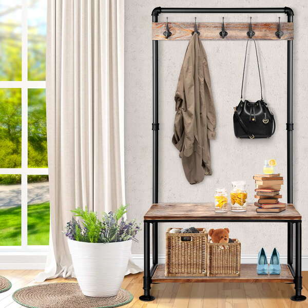 Hallway coat hanger deals with shoe storage