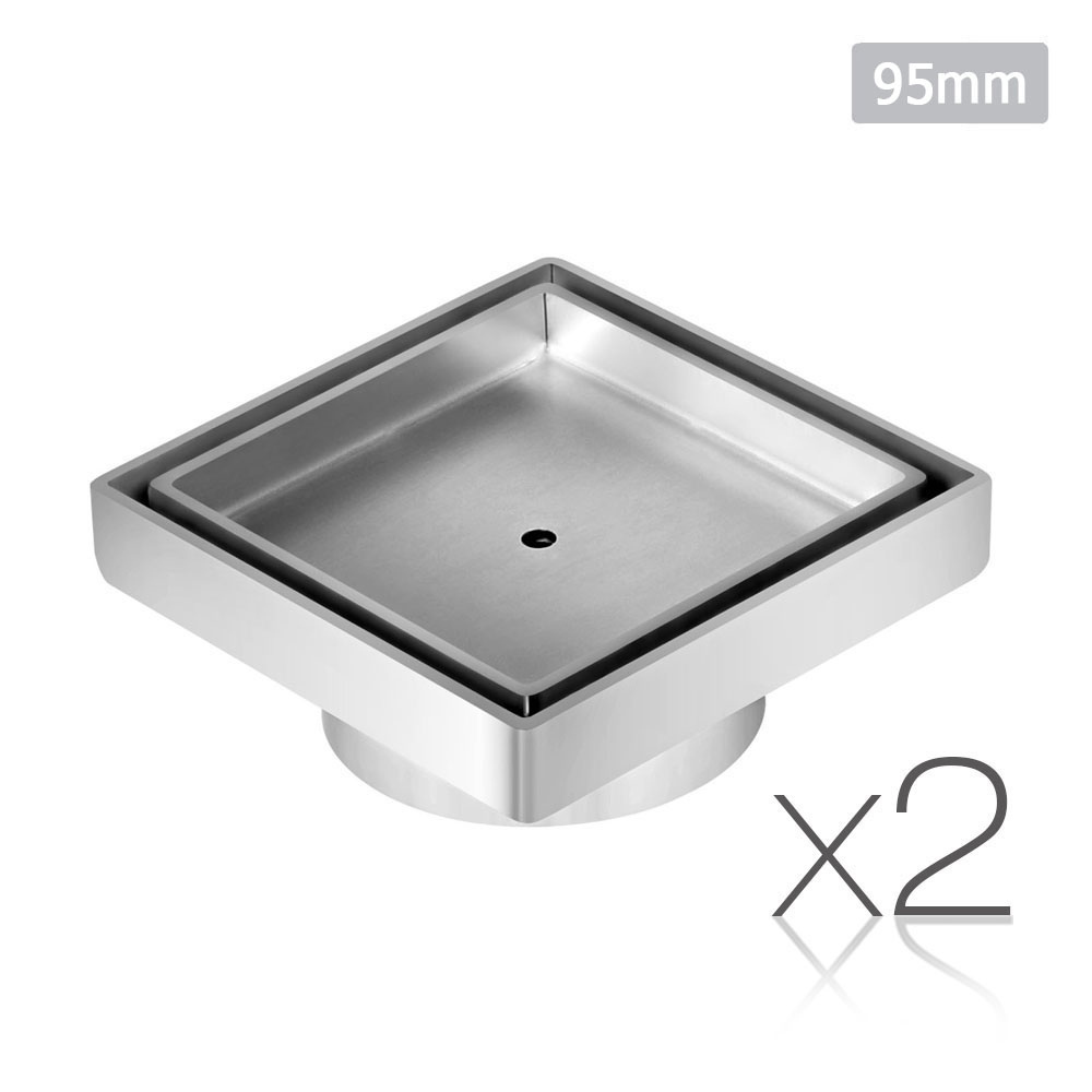 Set of 2 Square Stainless Steel Shower Grate Drain Floor Bathroom 95mm