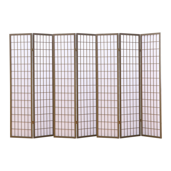 8 Panel Room Divider Screen Door Stand Privacy Fringe Wood Fold Grey