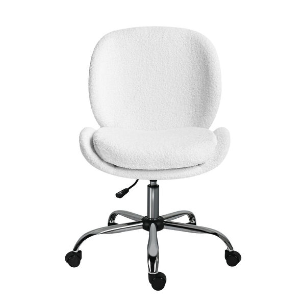 Office desk chair - teddy boucle armless swivel study seat ovoid white