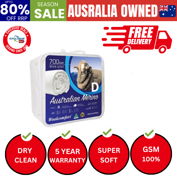 Aus Made Merino Wool Quilt 700GSM 180x210cm Double Size