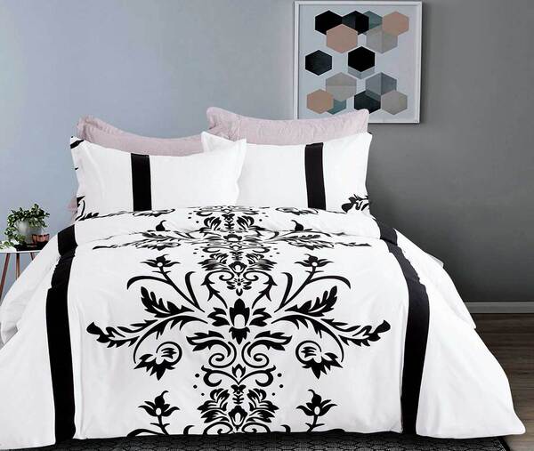 King Size 3pcs Black White Damask Quilt Cover Set Afterpay zipPay
