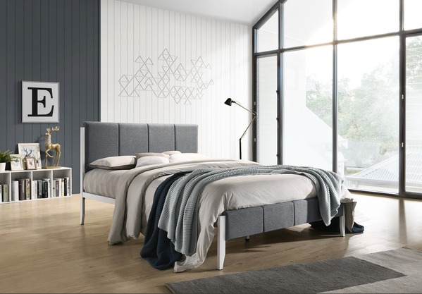 Fabric Upholstered Bed Frame in Grey - Double